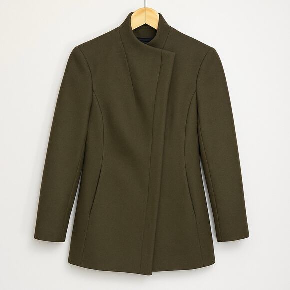 Calvin Klein Wool Cashmere Blend Coat 6 Taupe Gray Asymmetrical Stand Collar - Picture 1 of 14